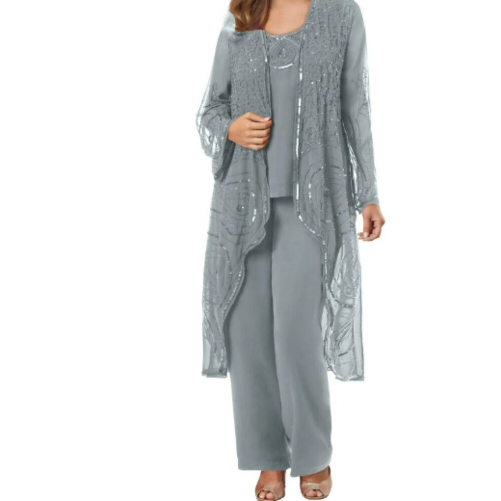 Roaman's Women's Plus Size Beaded 3 pc Pant Set